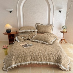 New 40-count pure cotton double-layer yarn contrast lace four-piece suit