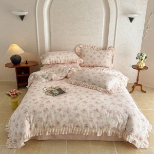 New 40-count pure cotton double-layer yarn contrast lace four-piece suit