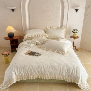 New 40-count pure cotton double-layer yarn contrast lace four-piece suit