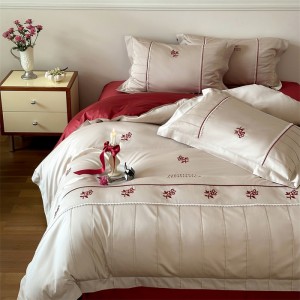 100s pure cotton satin horse cotton hand-pinch embroidered lace four-piece suit