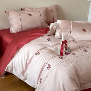 100s pure cotton satin horse cotton hand-pinch embroidered lace four-piece suit