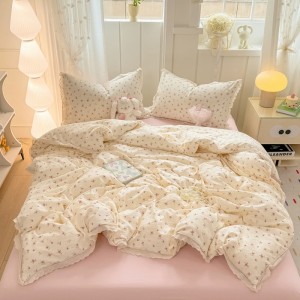 Exquisite new hollow lace crinkled cotton four-piece set