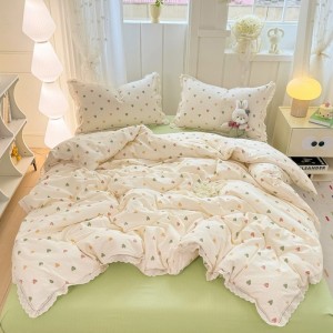 Exquisite new hollow lace crinkled cotton four-piece set