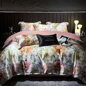 European-style light luxury satin jacquard and digitally printed brushed jacquard four-piece set