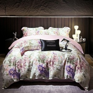European-style light luxury satin jacquard and digitally printed brushed jacquard four-piece set