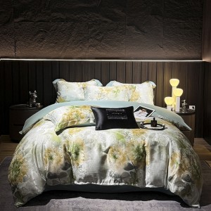European-style light luxury satin jacquard and digitally printed brushed jacquard four-piece set