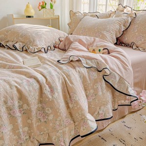 Cotton wrinkled double-layer yarn lotus leaf lace three-piece suit