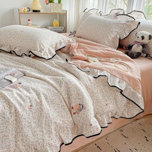 Cotton wrinkled double-layer yarn lotus leaf lace three-piece suit