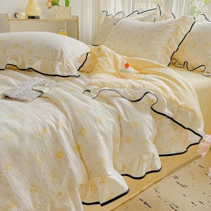 Cotton wrinkled double-layer yarn lotus leaf lace three-piece suit