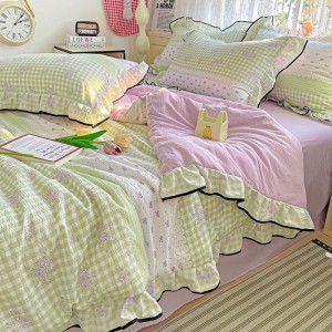 Cotton wrinkled double-layer yarn lotus leaf lace three-piece suit