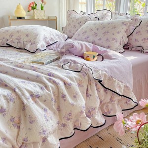 Cotton wrinkled double-layer yarn lotus leaf lace three-piece suit