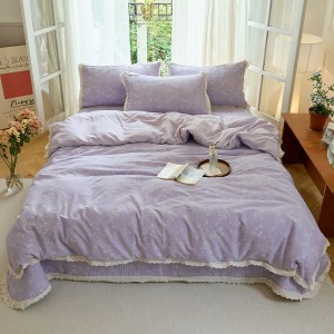 Cloud-like kapok print pure cotton hollow lace four-piece bed cover set