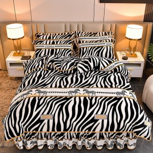 Thickened warm mink fleece milk fleece printed four-piece set