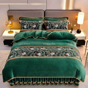 Thickened warm mink fleece milk fleece printed four-piece set