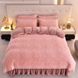 Thickened warm mink fleece milk fleece printed four-piece set