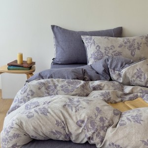 New A-Class Thickened Heavy Weight Linen Retro Style Linen Crinkle Yarn Print Four-Piece Set
