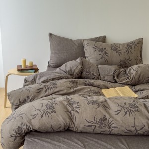New A-Class Thickened Heavy Weight Linen Retro Style Linen Crinkle Yarn Print Four-Piece Set