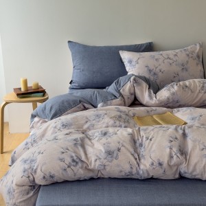 New A-Class Thickened Heavy Weight Linen Retro Style Linen Crinkle Yarn Print Four-Piece Set