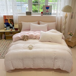 New Windowpane Pattern Seersucker Cationic Four-Piece Set
