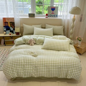 New Windowpane Pattern Seersucker Cationic Four-Piece Set