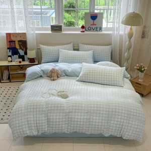New Windowpane Pattern Seersucker Cationic Four-Piece Set