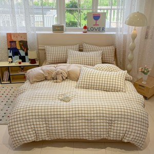 New Windowpane Pattern Seersucker Cationic Four-Piece Set
