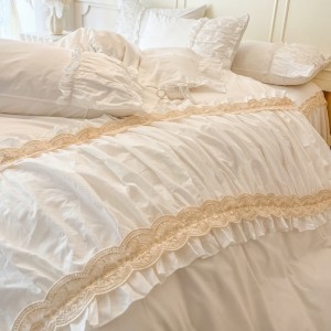 French style pure cotton white bed skirt four-piece lace edge bedding set