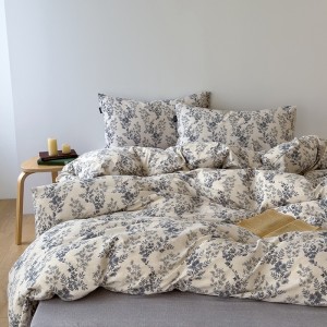 New A-Class Thickened Heavy Weight Linen Retro Style Linen Crinkle Yarn Print Four-Piece Set