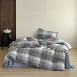 Yarn-dyed washed cotton plaid printing duvet cover four-piece bed sheets bedding set