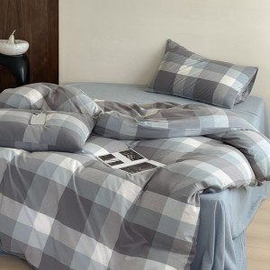 Yarn-dyed washed cotton plaid printing duvet cover four-piece bed sheets bedding set