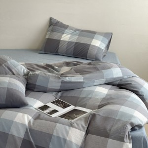 Yarn-dyed washed cotton plaid printing duvet cover four-piece bed sheets bedding set