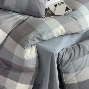 Yarn-dyed washed cotton plaid printing duvet cover four-piece bed sheets bedding set
