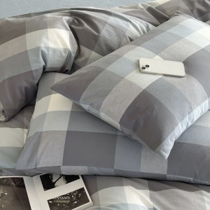 Yarn-dyed washed cotton plaid printing duvet cover four-piece bed sheets bedding set
