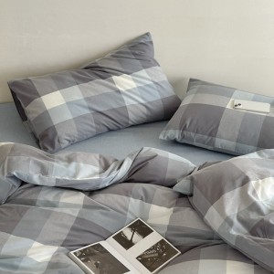 Yarn-dyed washed cotton plaid printing duvet cover four-piece bed sheets bedding set