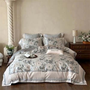 2025 new 100s pure cotton satin Pima cotton French embroidery lace four-piece bedding set