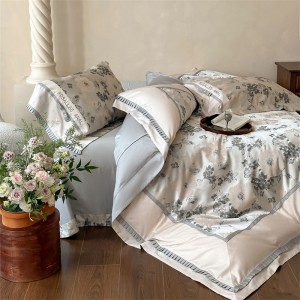 2025 new 100s pure cotton satin Pima cotton French embroidery lace four-piece bedding set