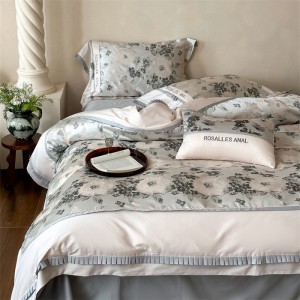 2025 new 100s pure cotton satin Pima cotton French embroidery lace four-piece bedding set