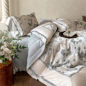 2025 new 100s pure cotton satin Pima cotton French embroidery lace four-piece bedding set