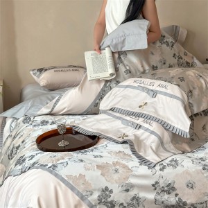2025 new 100s pure cotton satin Pima cotton French embroidery lace four-piece bedding set