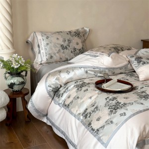 2025 new 100s pure cotton satin Pima cotton French embroidery lace four-piece bedding set