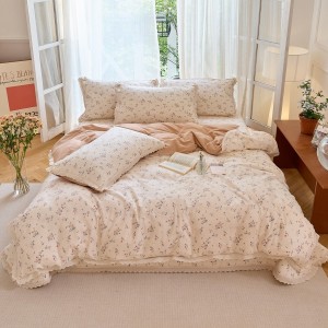 Thickened milk velvet cartoon print four-piece set