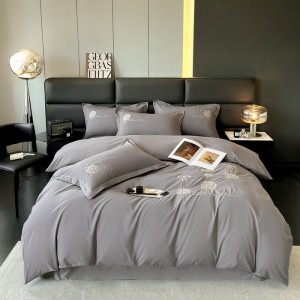 Skin-friendly and comfortable solid color embroidered four-piece set