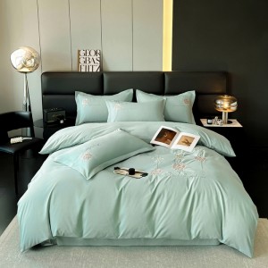 Skin-friendly and comfortable solid color embroidered four-piece set