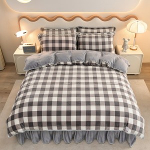 High-Gram Milk Fleece Mink Fleece Floral Printed Bed Skirt Four-Piece Bedding Set