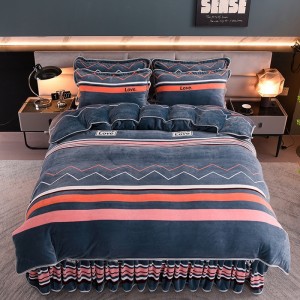 High-Gram Milk Fleece Mink Fleece Floral Printed Bed Skirt Four-Piece Bedding Set