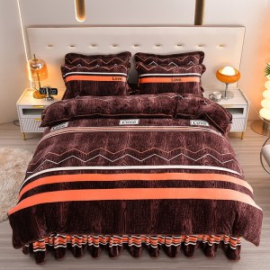 High-Gram Milk Fleece Mink Fleece Floral Printed Bed Skirt Four-Piece Bedding Set