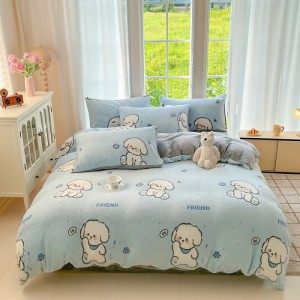 New Snowflake Fleece Floral Print Four-Piece Bedding Set