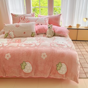 New Snowflake Fleece Floral Print Four-Piece Bedding Set