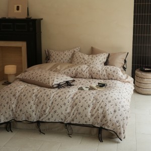 100% cotton satin long-staple cotton floral plant duvet cover bed sheets four-piece bedding set