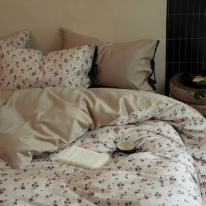 100% cotton satin long-staple cotton floral plant duvet cover bed sheets four-piece bedding set